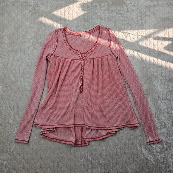 We The Free Thermal Henley Womens Small Pink Long Sleeve Boho Waffle Knit Top - Picture 8 of 8